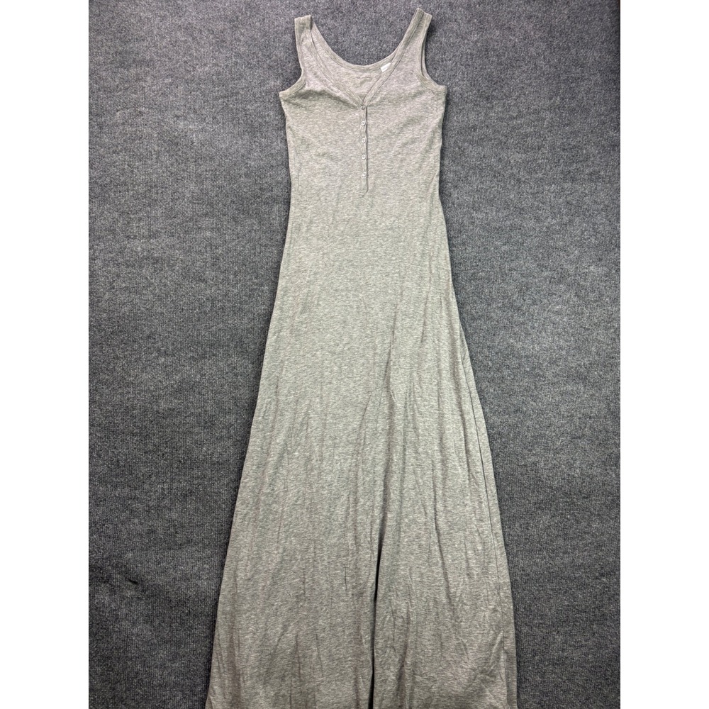 Stephanie B Henley Maxi Dress Womens XS Grey Pima Cotton Sleeveless V-Neck
